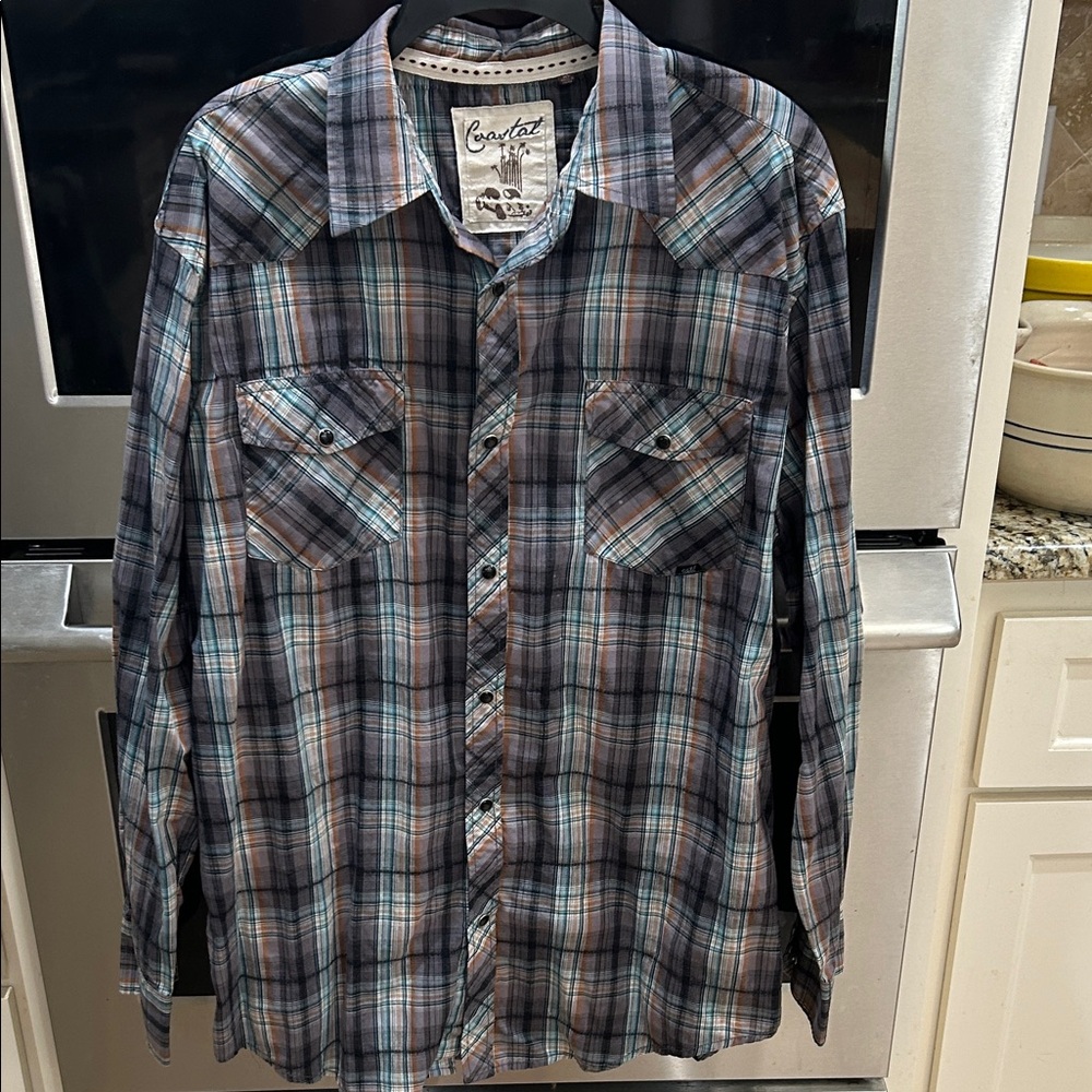 Carhartt Men's Casual Plaid Shirt - Blue and Brown